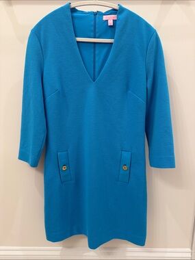 Lilly Pulitzer Turquoise V-Neck Long Sleeve Shift Dress